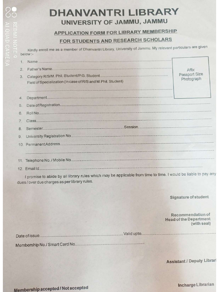 Membership Form For Students and Scholars | PDF