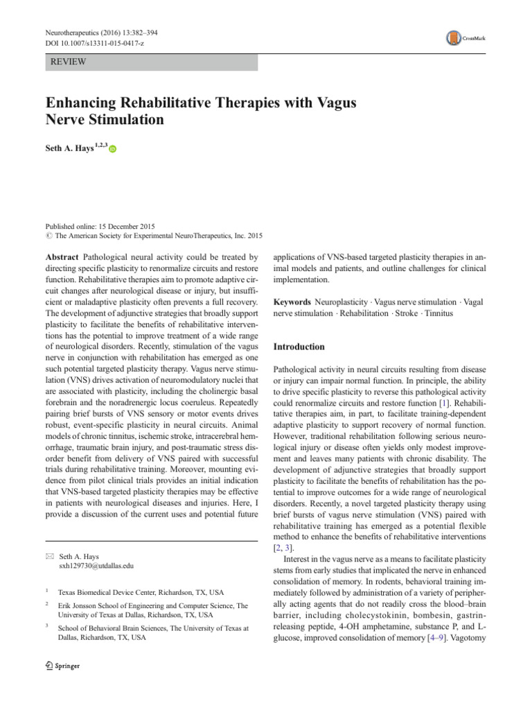 Enhancing Rehabilitative Therapies with Vagus Nerve Stimulation | PDF ...