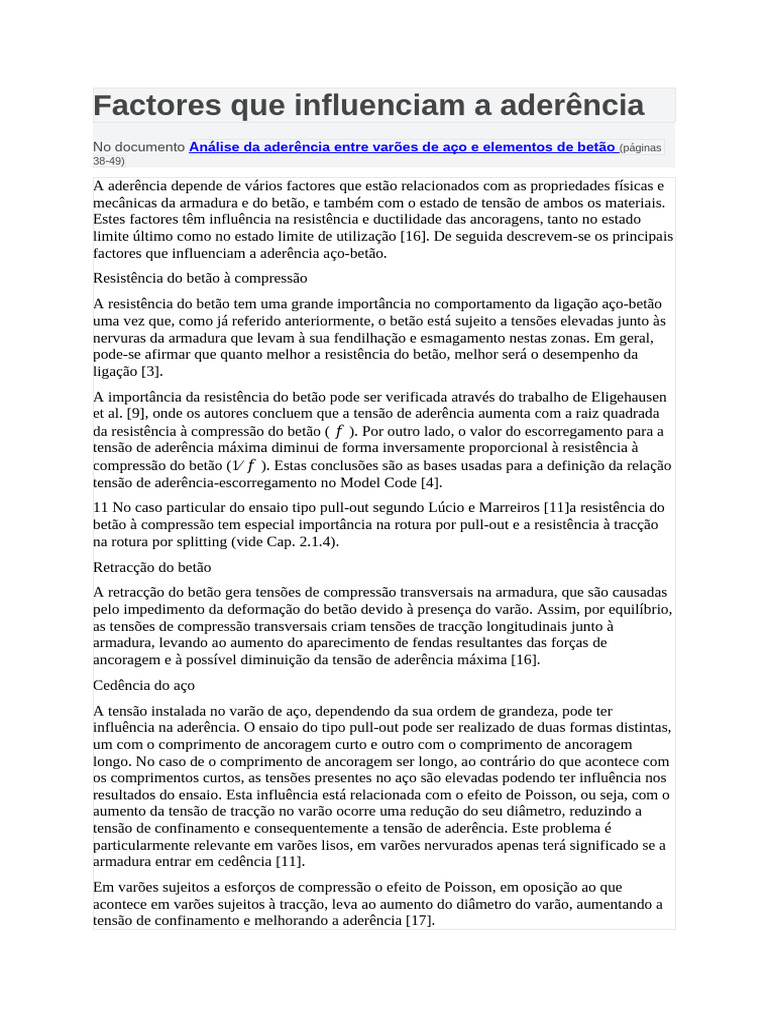 Fatores que Afetam a Aderência Aço-Betão | PDF | Estresse (Mecânica ...