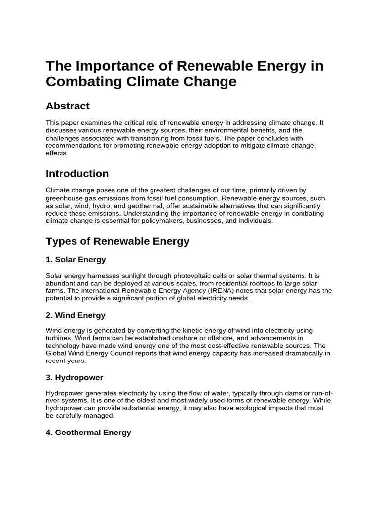 The Importance of Renewable Energy in Combating Climate Change | PDF ...