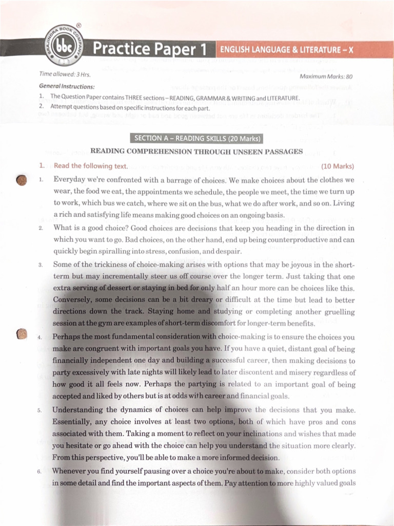 Eng Class 10 Comprehension | PDF