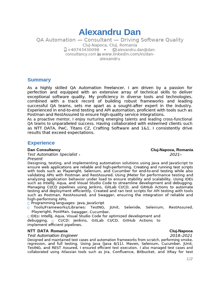 QA Automation Consultant Profile | PDF | Selenium (Software) | Software ...