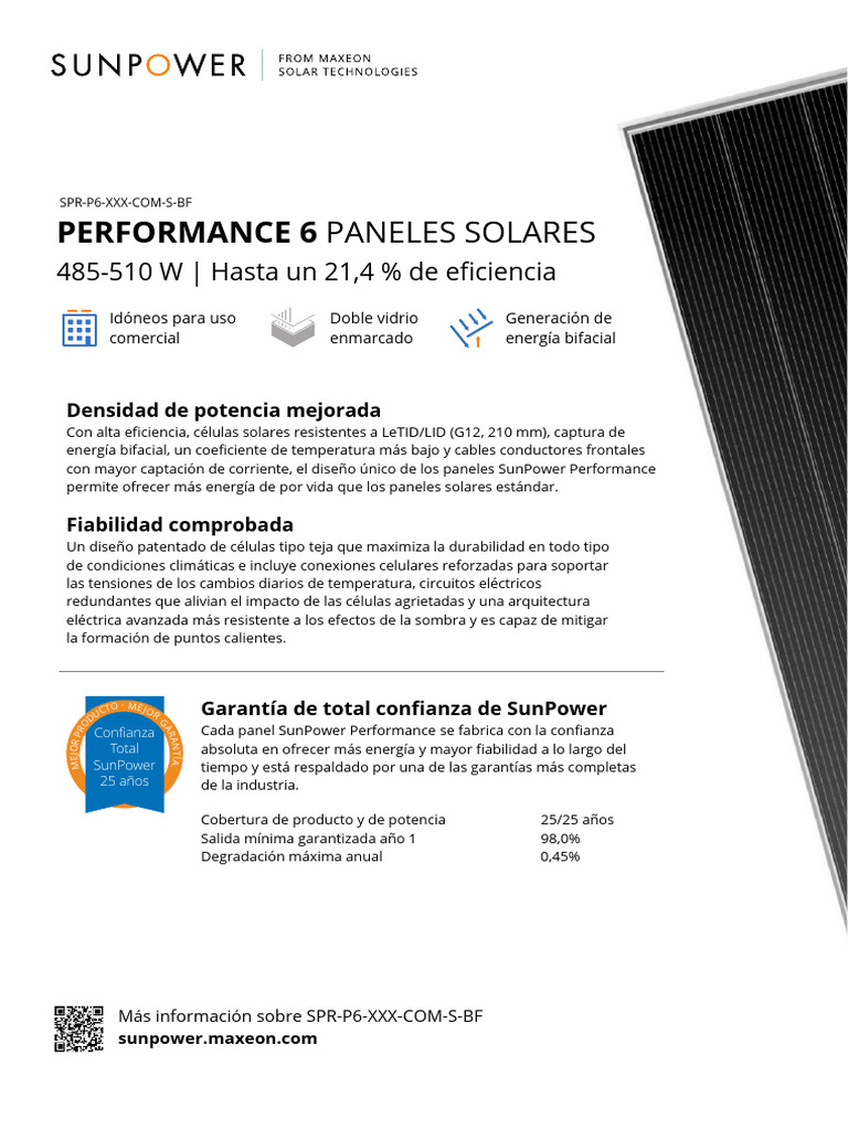 Paneles Solares SunPower Performance 6 | PDF | Panel solar | Electricidad