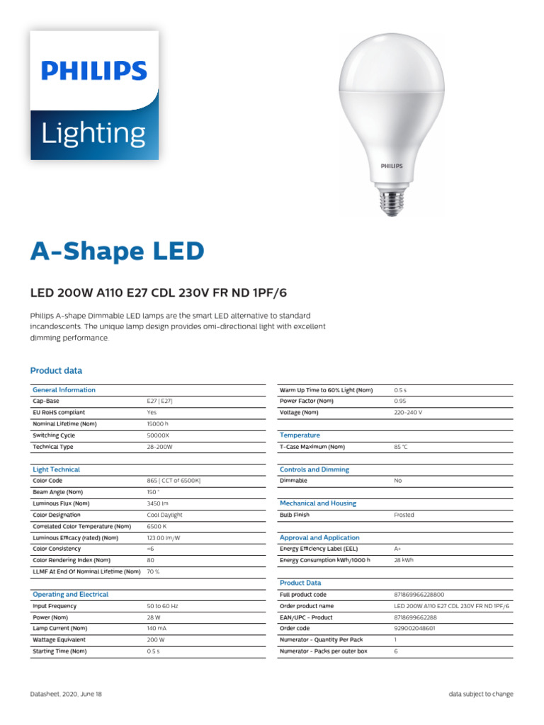 Philips 200W A-Shape Dimmable LED Lamp | PDF | Glass Applications ...