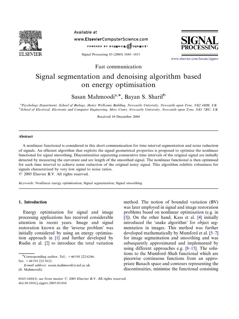 Energy Optimization for Signal Denoising | PDF | Calculus Of Variations ...