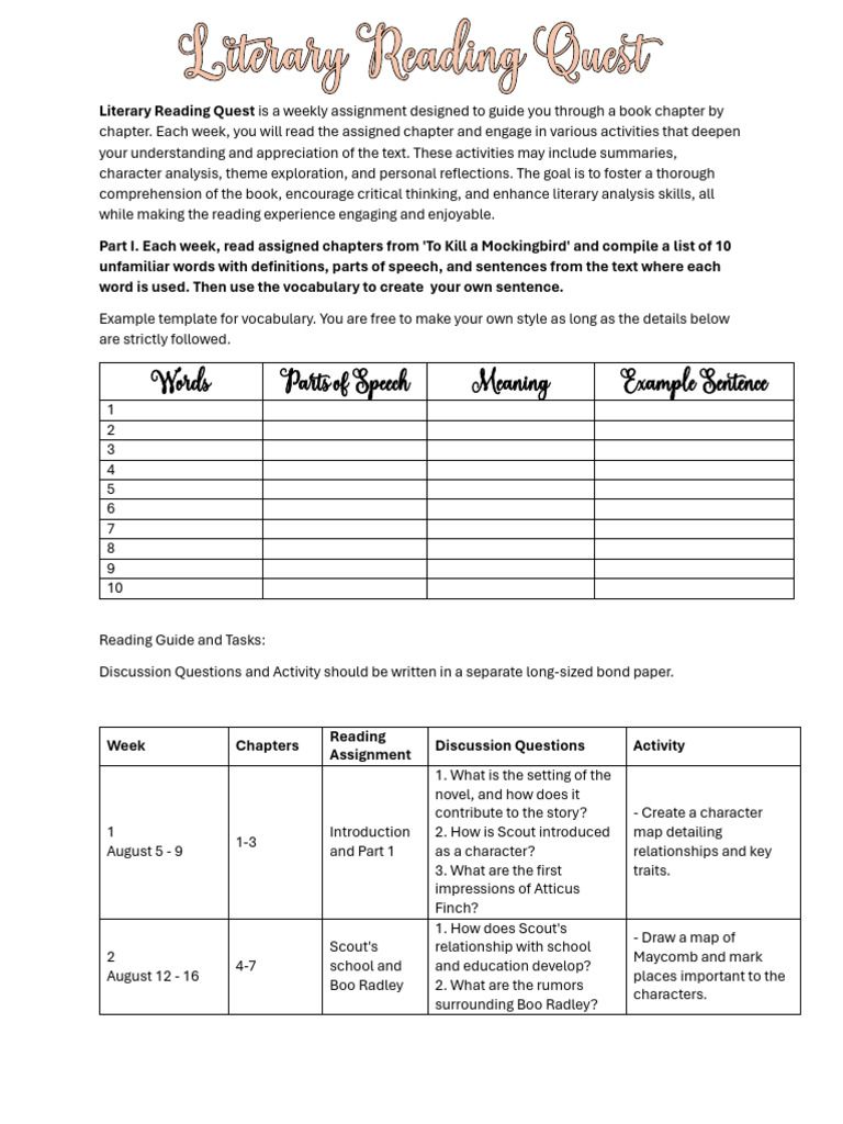 Literary Reading Quest_Quarter 1 | PDF | To Kill A Mockingbird | Human ...