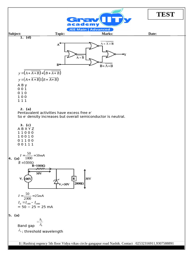 Semiconductor and Logic Gate Test | PDF | P–N Junction | Electrical ...