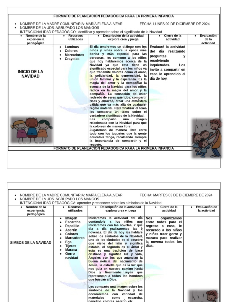 FORMATO DE PLANEACIÓN PEDAGOGICA PARA LA PRIMERA INFANCIA 26 Al 30 de ...