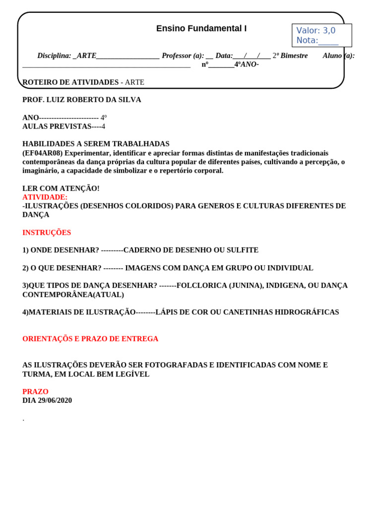 Atividades de Arte para 4º Ano | PDF