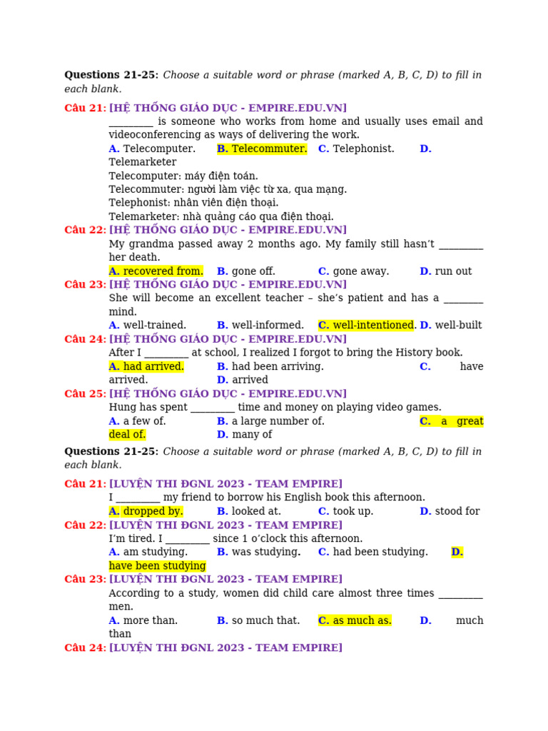 Fill in The Blanks (Part 2) and 1 Full Paper | PDF | Noun | Grammar