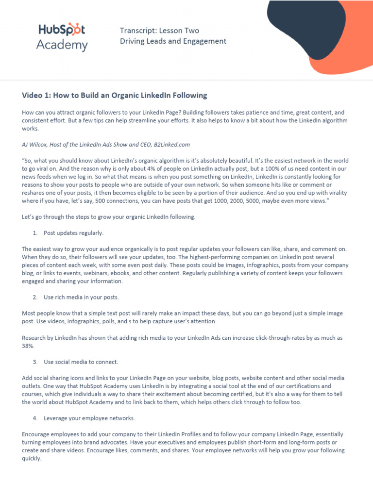 LinkedIn Marketing For Business Lesson 2 TRANSCRIPT | PDF | Linked In ...