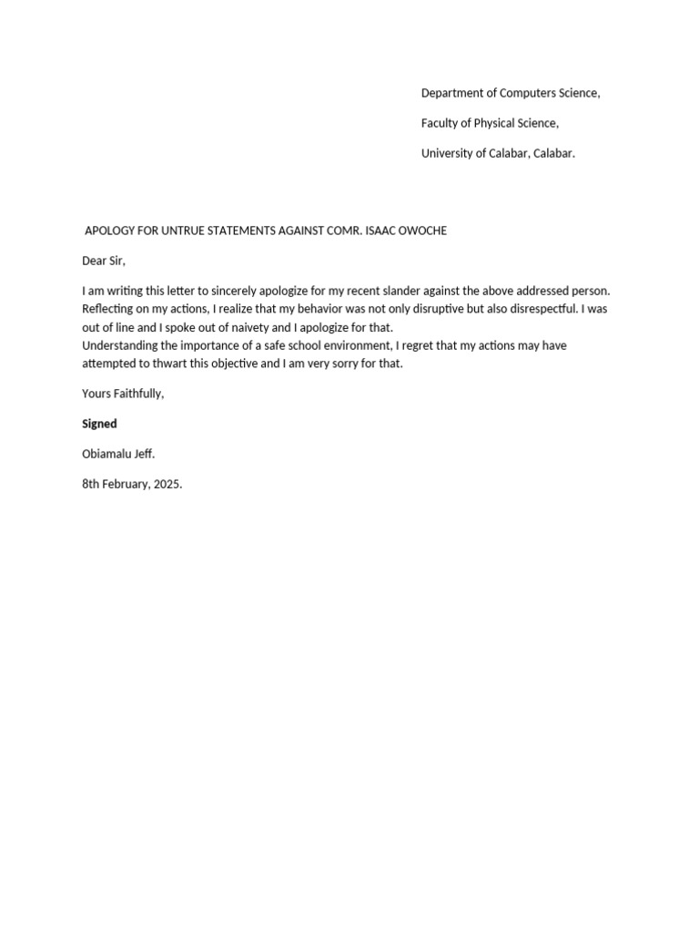 Apology Letter for Slander Against Isaac Owoche | PDF