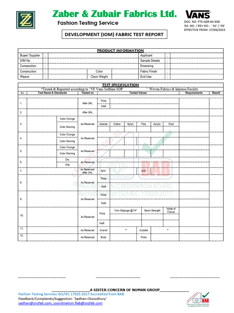 Fabric Test Report for VF-VANS | PDF | Textiles | Weaving