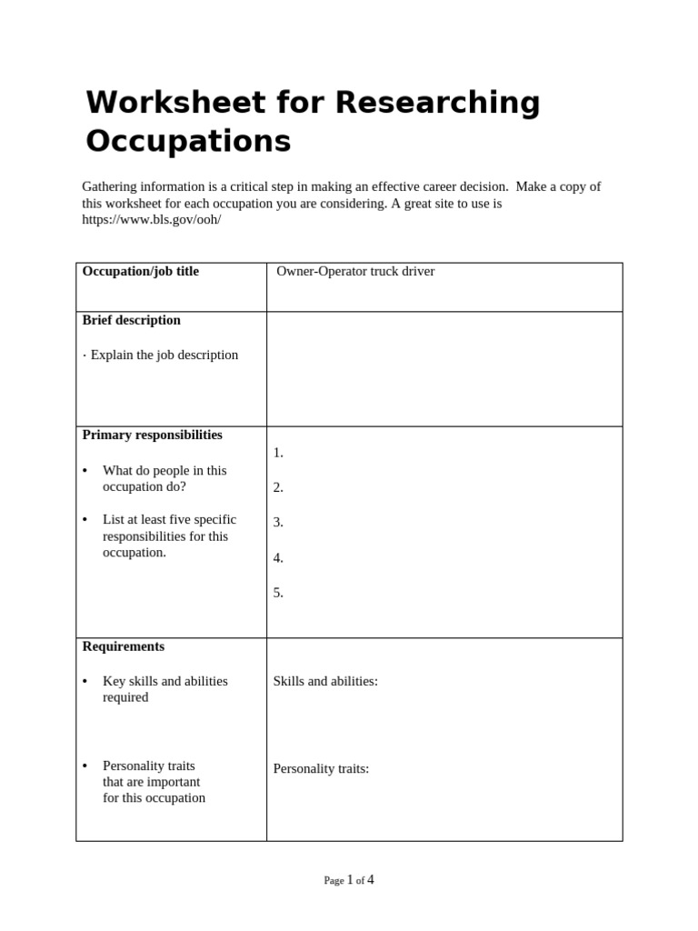 Career Worksheet in Depth | PDF | Employment | Business