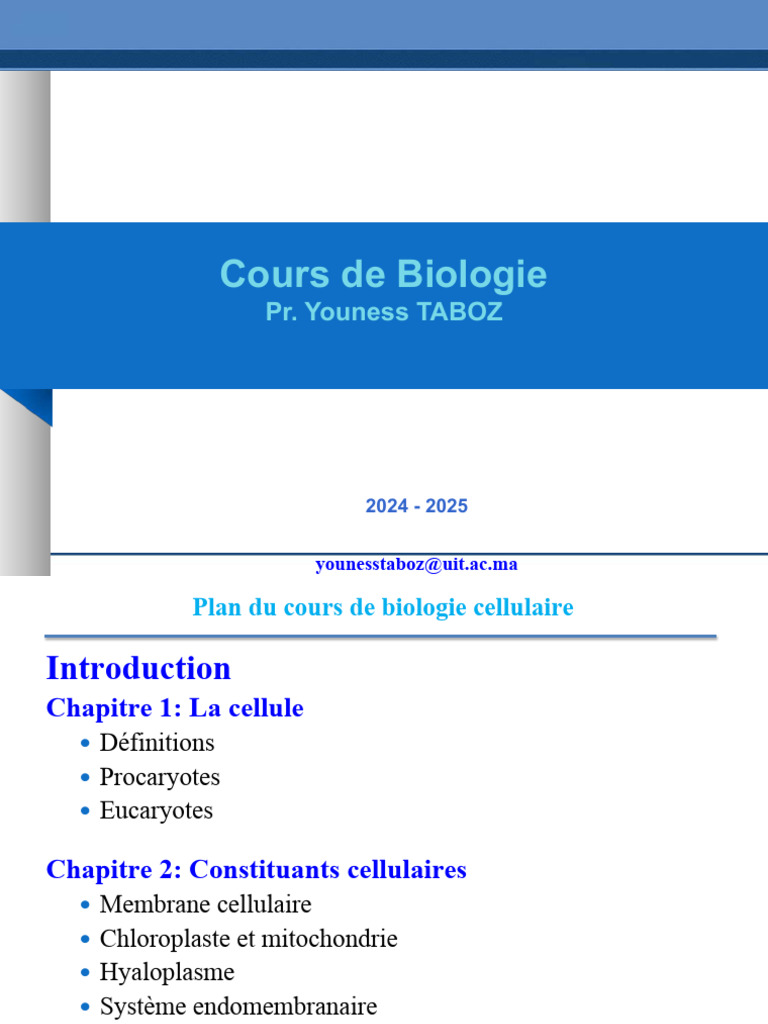 Cours de Biologie Cellulaire 2024-2025 | PDF | Cellule (Biologie ...