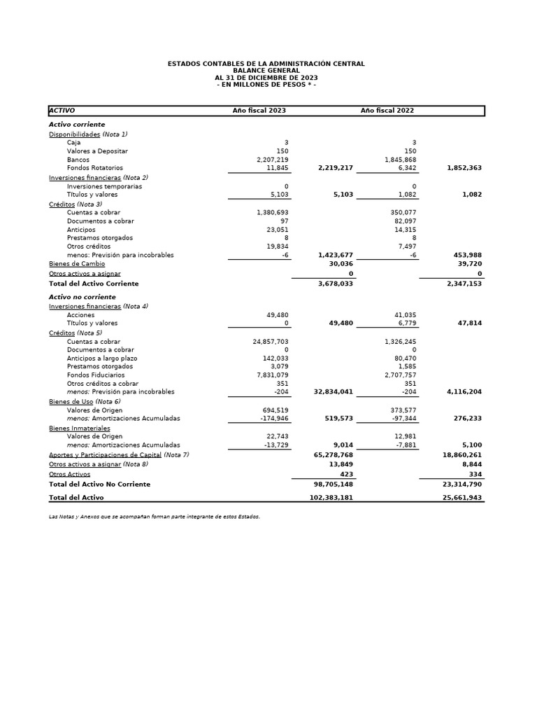Balance General 2023: Activo y Pasivo | PDF | Hoja de balance | Valor neto