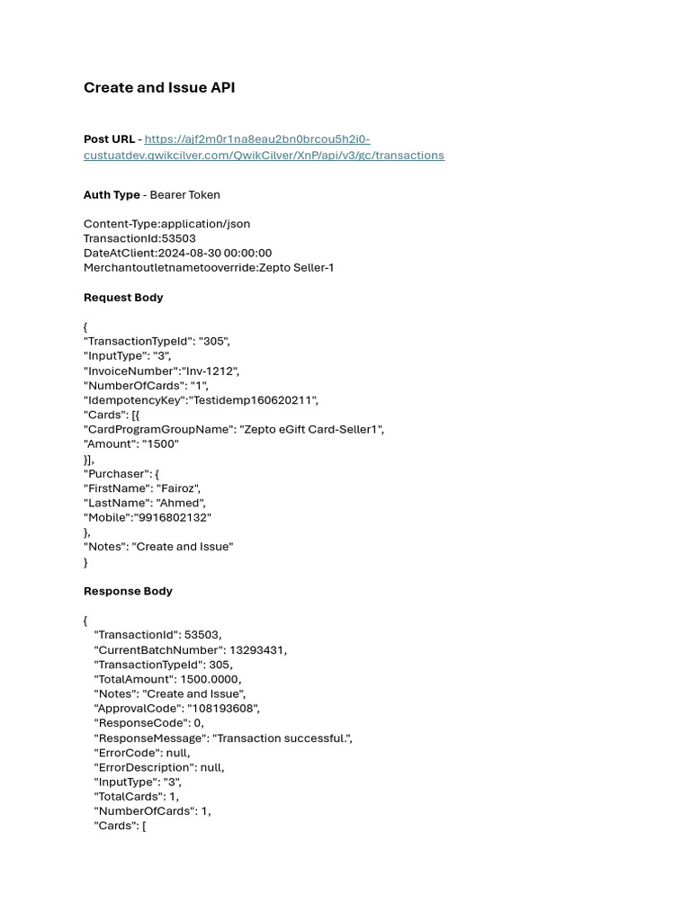 Create and Issue API for Gift Cards | PDF | Banking Technology | Payments