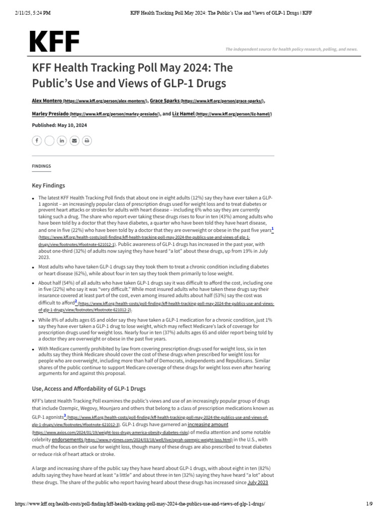 KFF Health Tracking Poll May 2024_ The Public’s Use and Views of GLP-1 ...