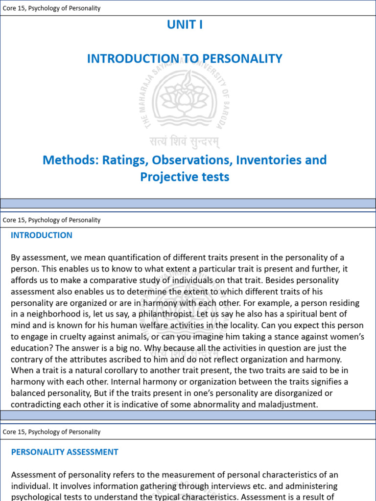 Personality Assessment Methods Explained | PDF | Psychology ...
