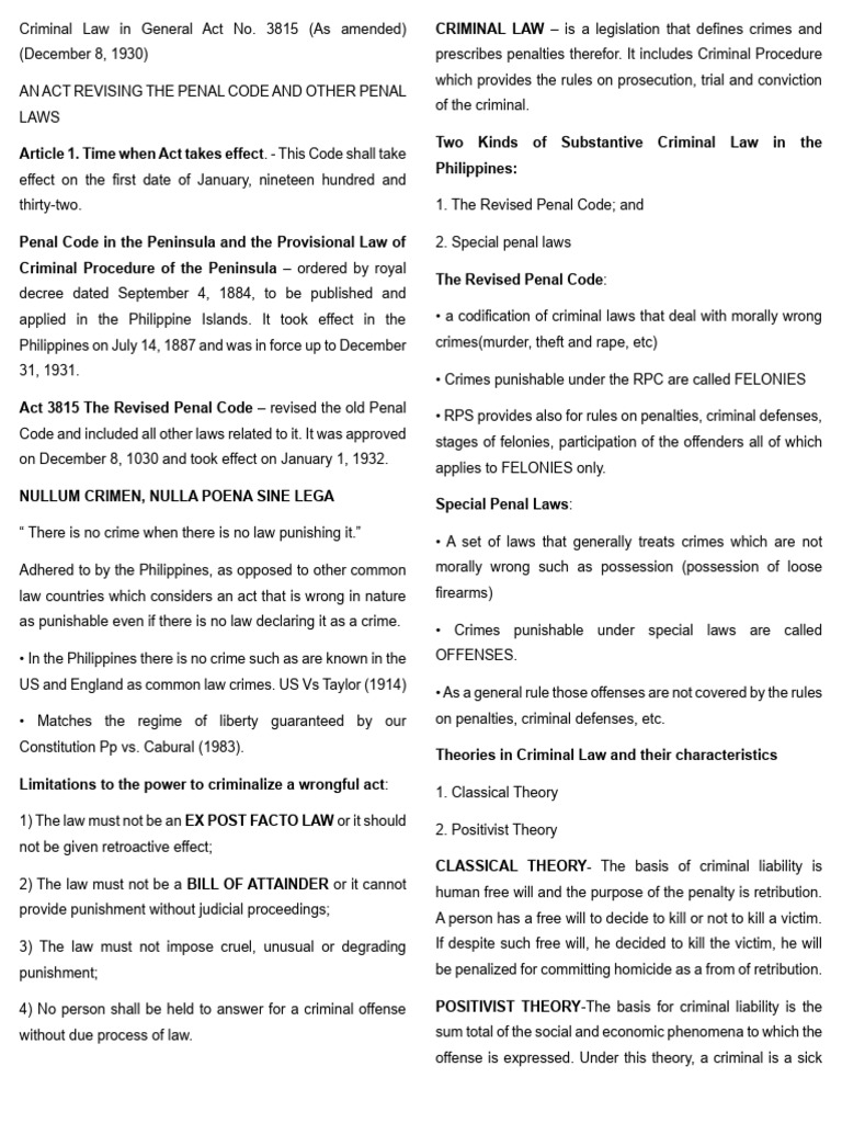 Overview of Philippine Criminal Law | PDF | Crimes | Crime & Violence