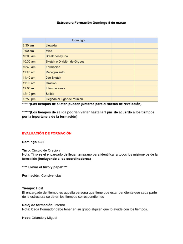 Agenda de Formación Dominical | PDF