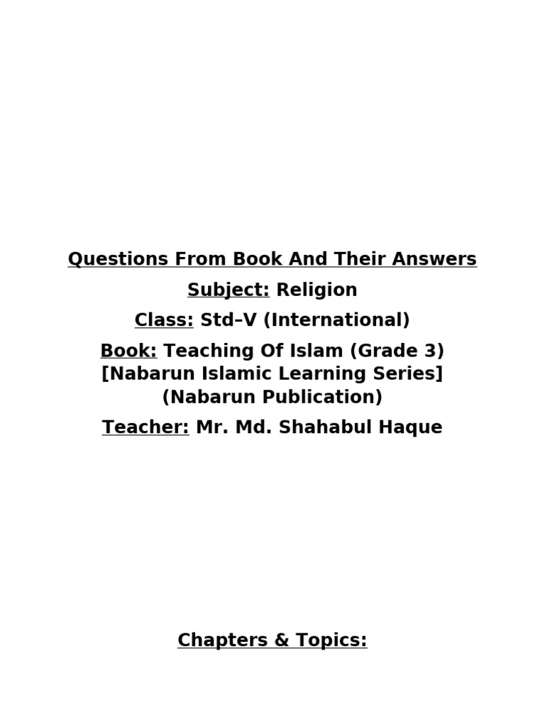 Std-V Islamic History Q&A Guide | PDF | Prophets And Messengers In ...