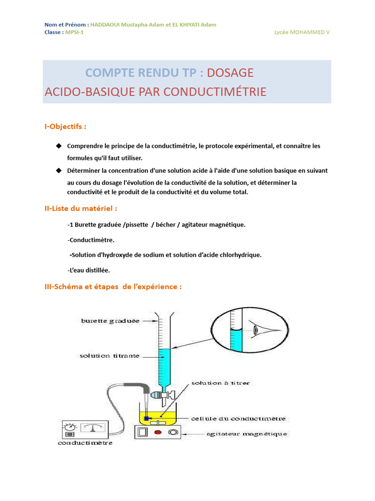 Dosage acido-basique par conductimétrie | PDF | Hydroxyde de sodium ...