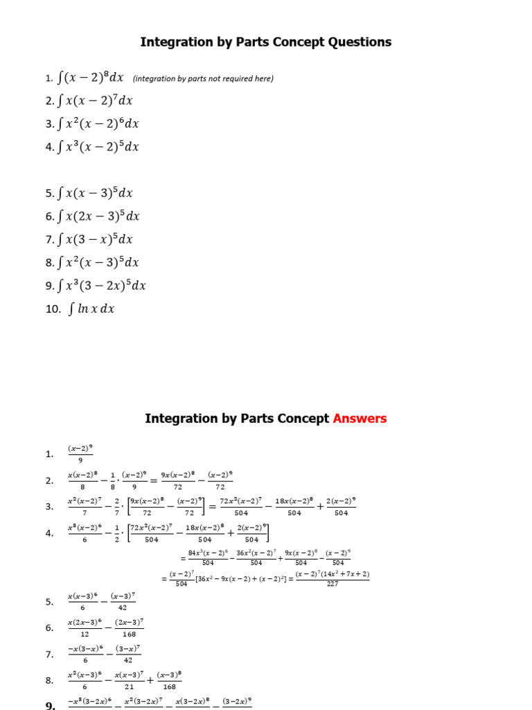 Integration by Parts Concept Questions | PDF