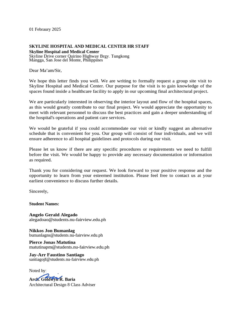Request Letter For Hospitals | PDF | Hospital | Health Care