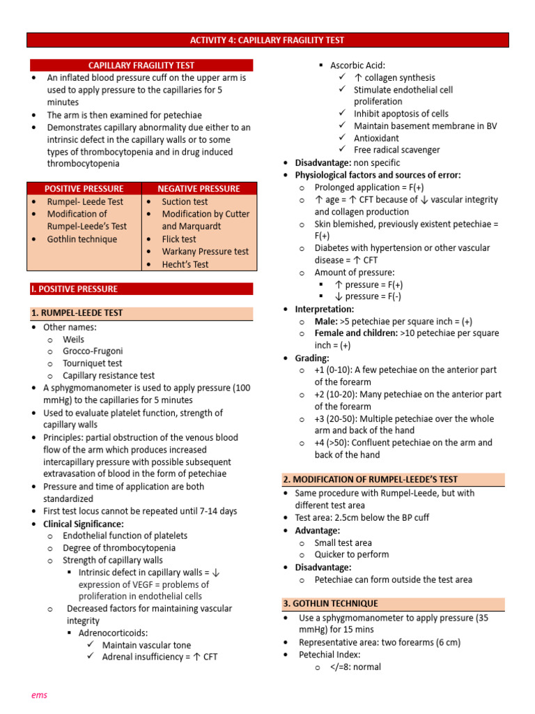 Capillary Fragility and Bleeding Tests | PDF | Bleeding | Platelet