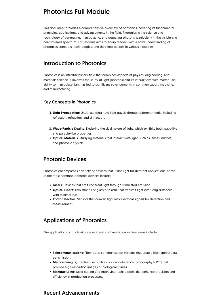 Photonics Full Module | PDF | Photonics | Light