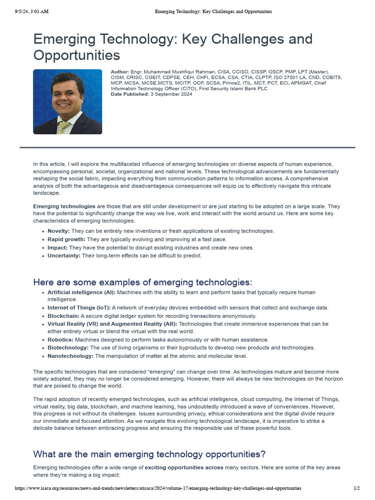 Emerging Tech: Challenges & Opportunities | PDF | Computer Security ...