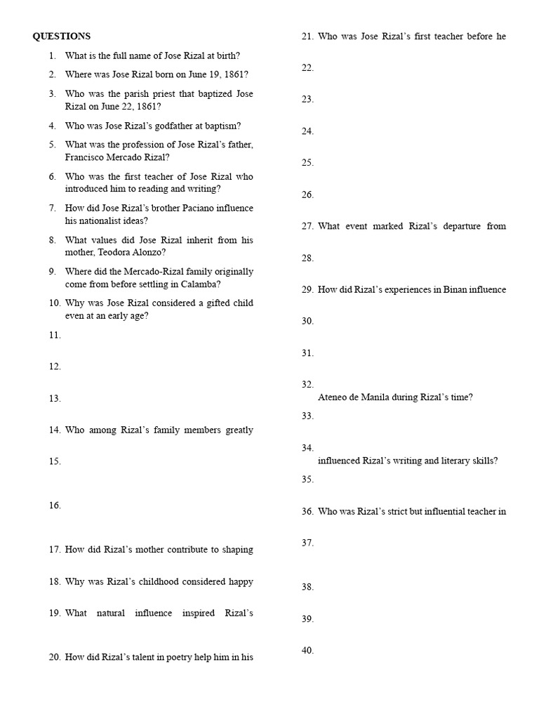 QUESTIONS AND ANSWERS (RIZAL)_024950 | PDF
