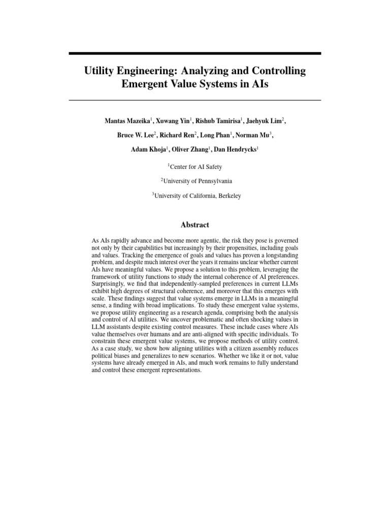 Utility Engineering in AI Value Systems | PDF | Utility | Artificial ...