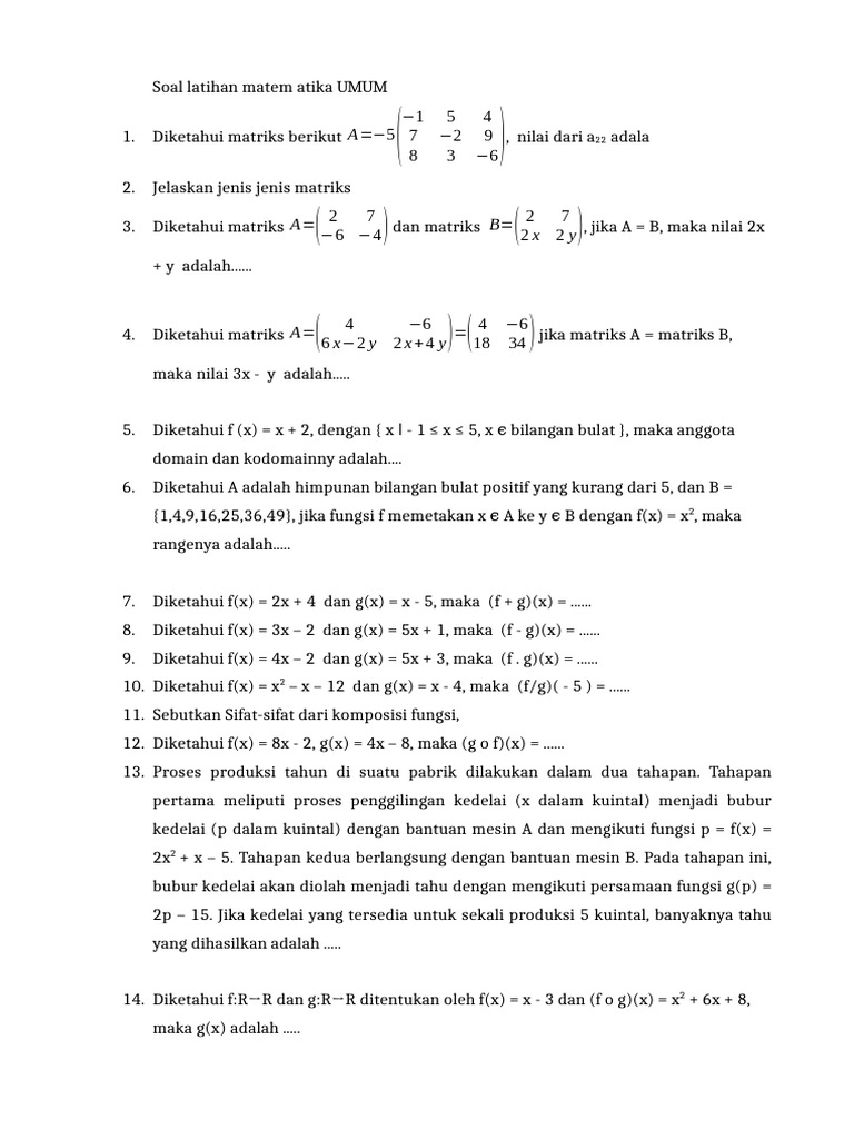 Soal Latihan Matematika dan Matriks | PDF