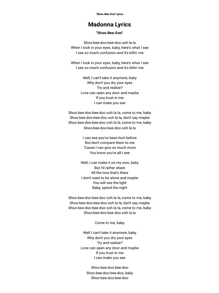 Madonna - Shoo-Bee-Doo Lyrics _ AZLyrics.com | PDF