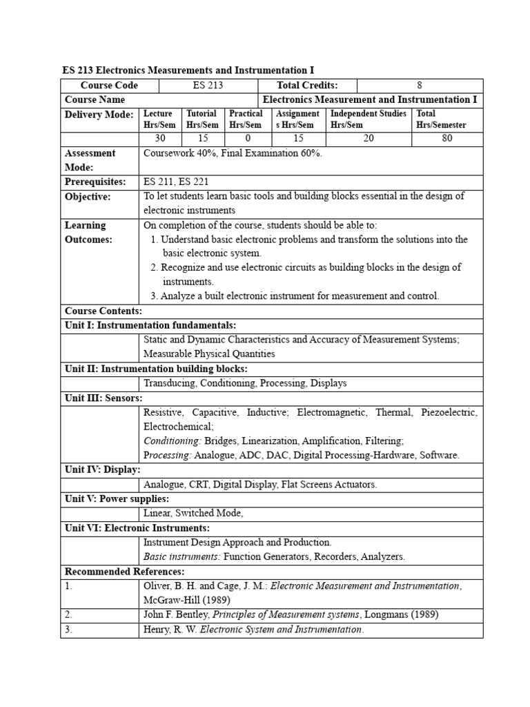 Electronics Measurement Course Overview | PDF | Instrumentation ...