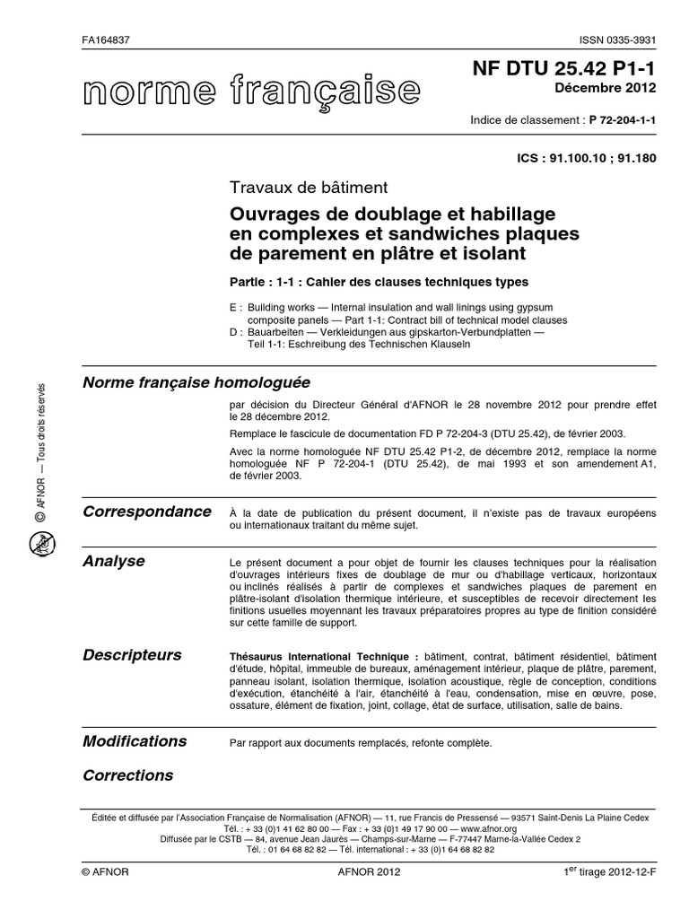 Norme NF DTU 25.42 P1-1: Clauses Techniques | PDF | Code de la ...