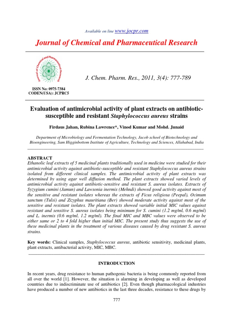 Antimicrobial Activity of Plant Extracts | PDF | Antibiotics ...