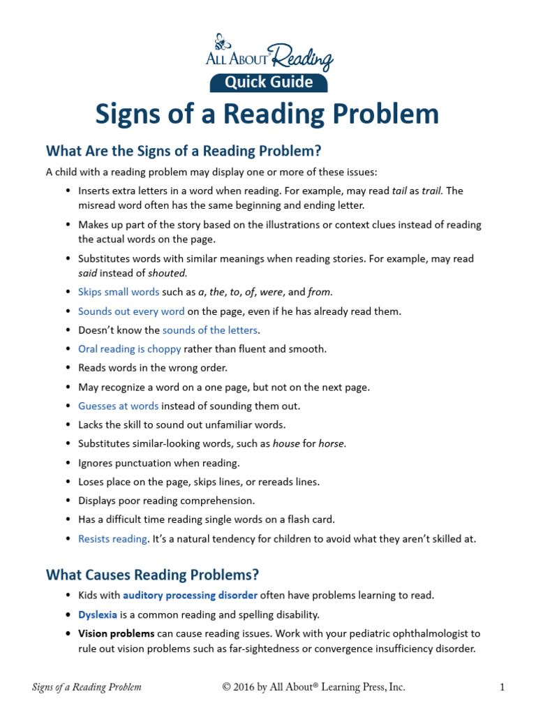 Sinais de Um Problema de Leitura | PDF | Dyslexia | Learning