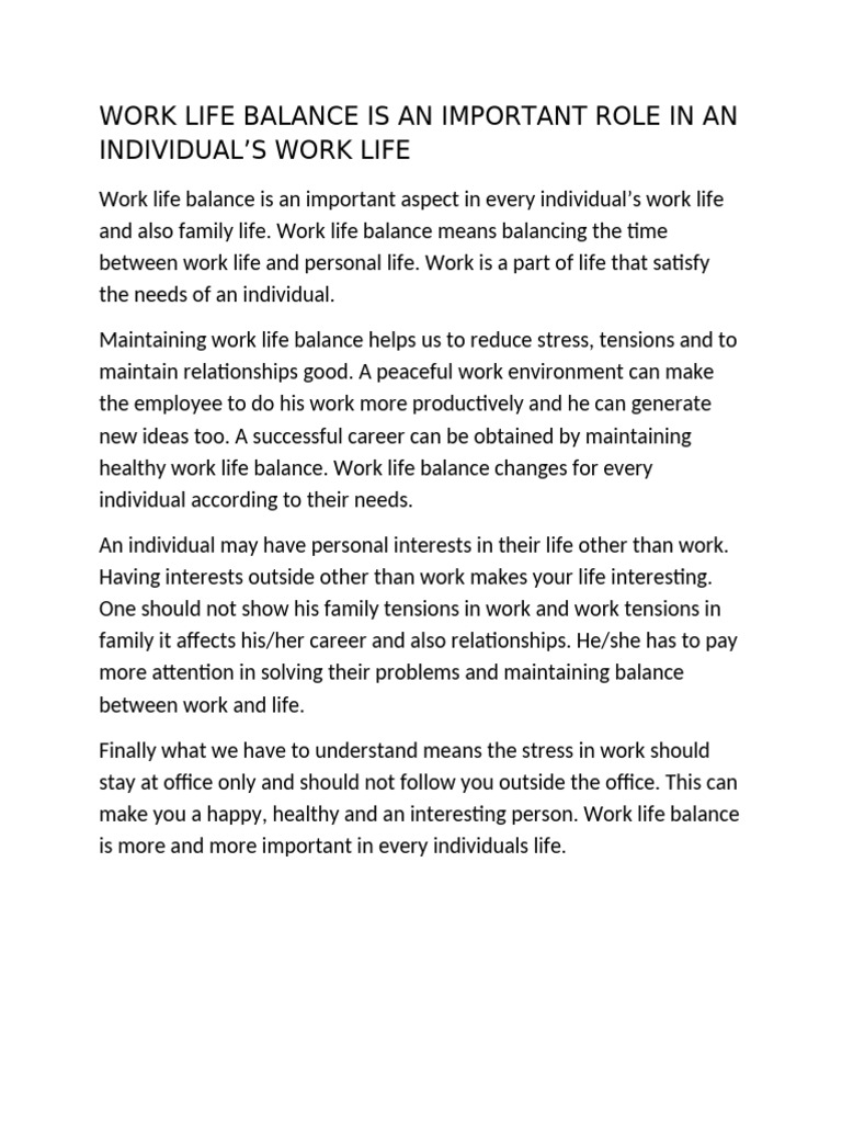 Work Life Balance Is Important in Individuals Life | PDF