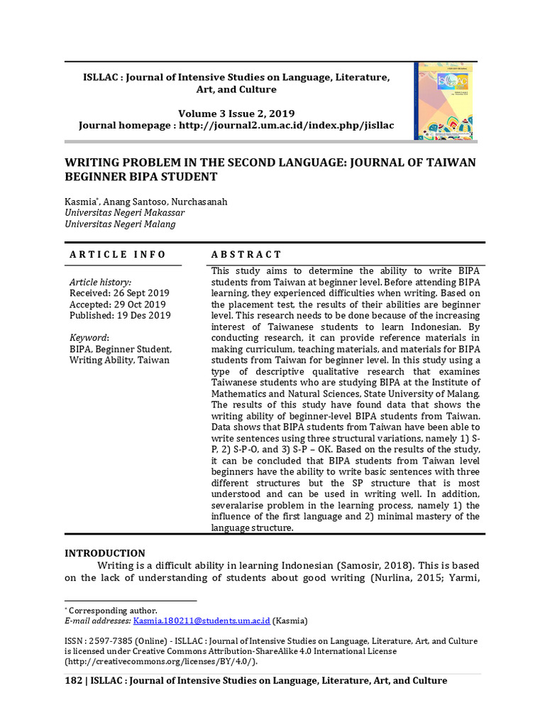 Taiwan BIPA Students' Writing Challenges | PDF | Subject (Grammar ...