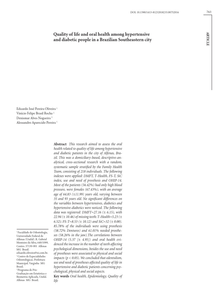 Quality of Life and Oral Health Among Hypertensive and Diabetic People ...
