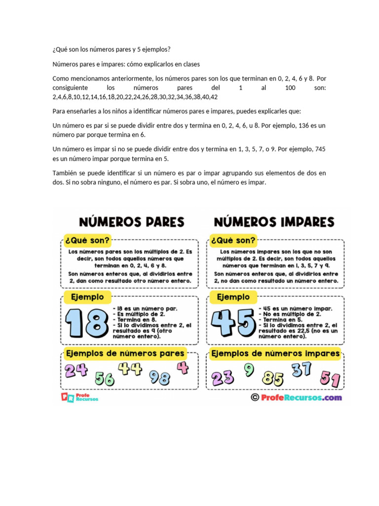 Números Pares: Definición y Ejemplos | PDF