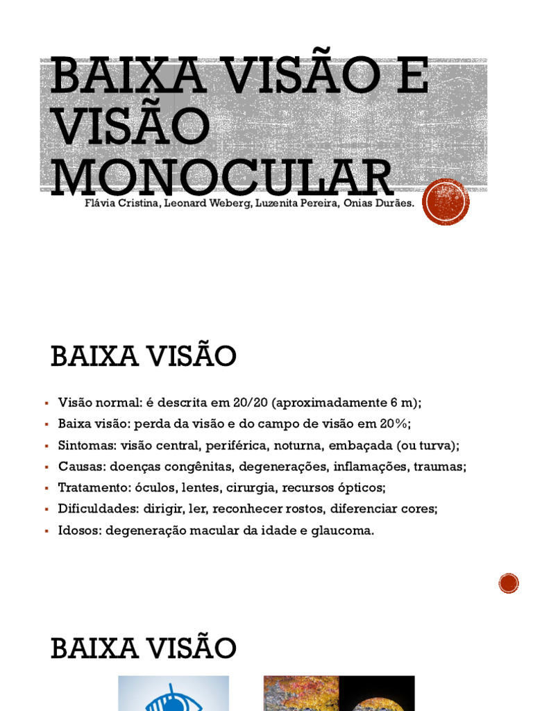 Baixa Visão e Visão Monocular: Sintomas e Tratamentos | PDF | Sistema ...