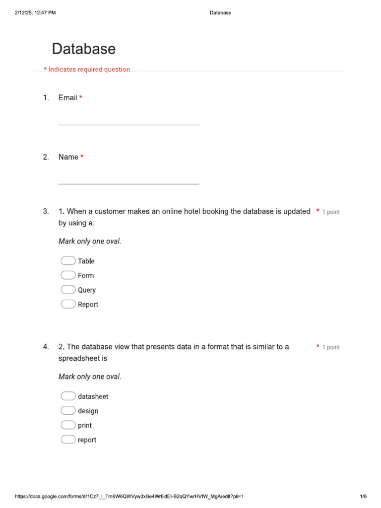 Database Quiz | PDF