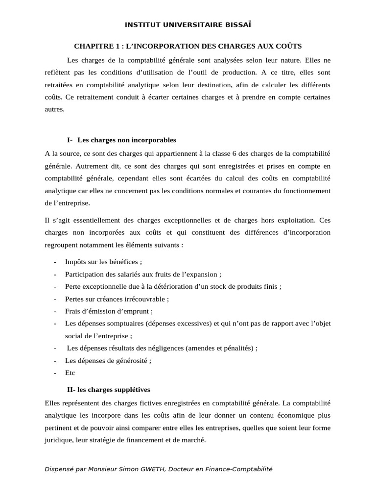 Charges et Coûts en Comptabilité Analytique | PDF | Comptabilité ...