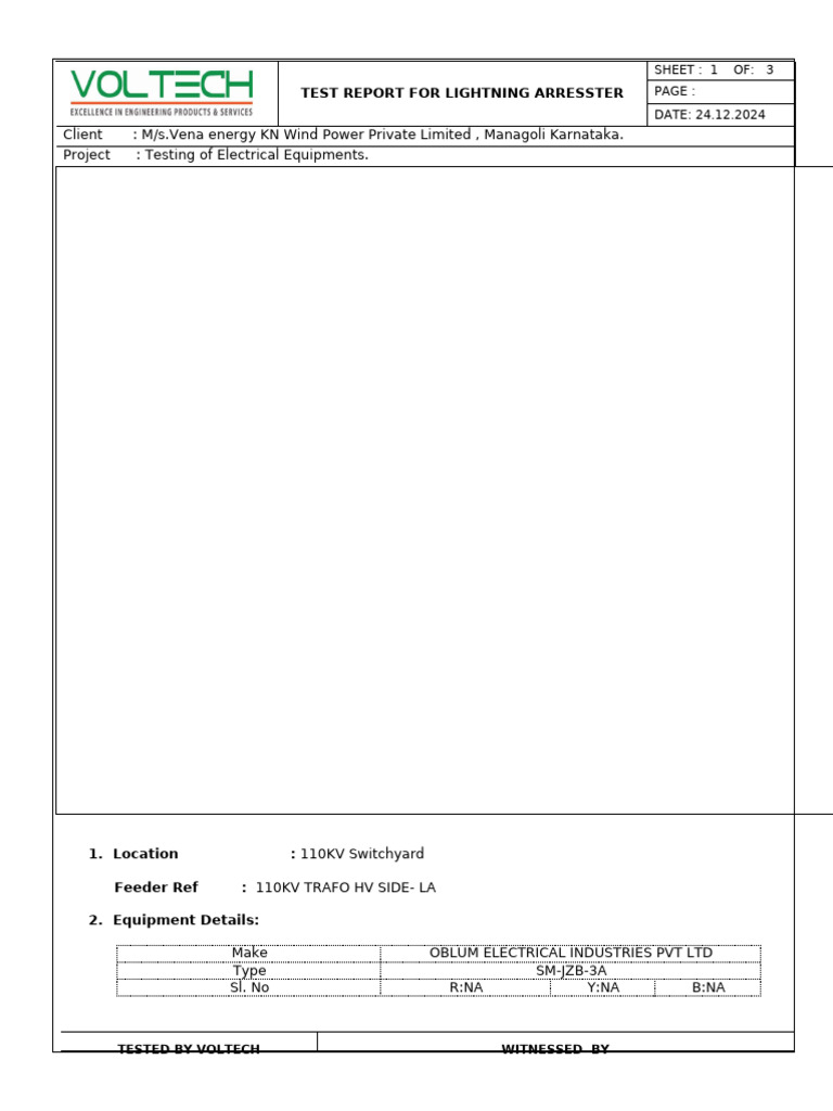 Lightning Arrester Test Report | PDF