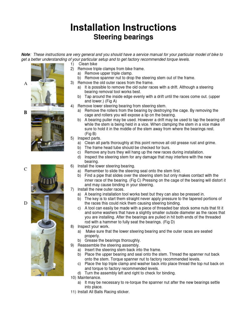 All Balls Racing Steering Bearing Guide | PDF | Bearing (Mechanical ...