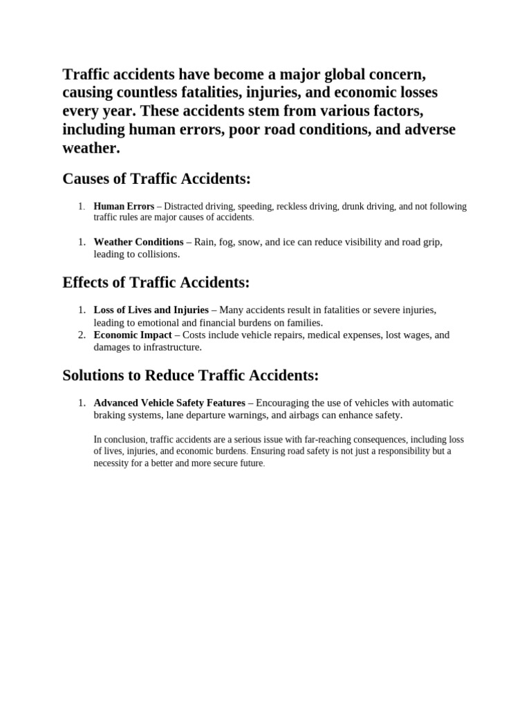 Causes and Solutions for Traffic Accidents | PDF